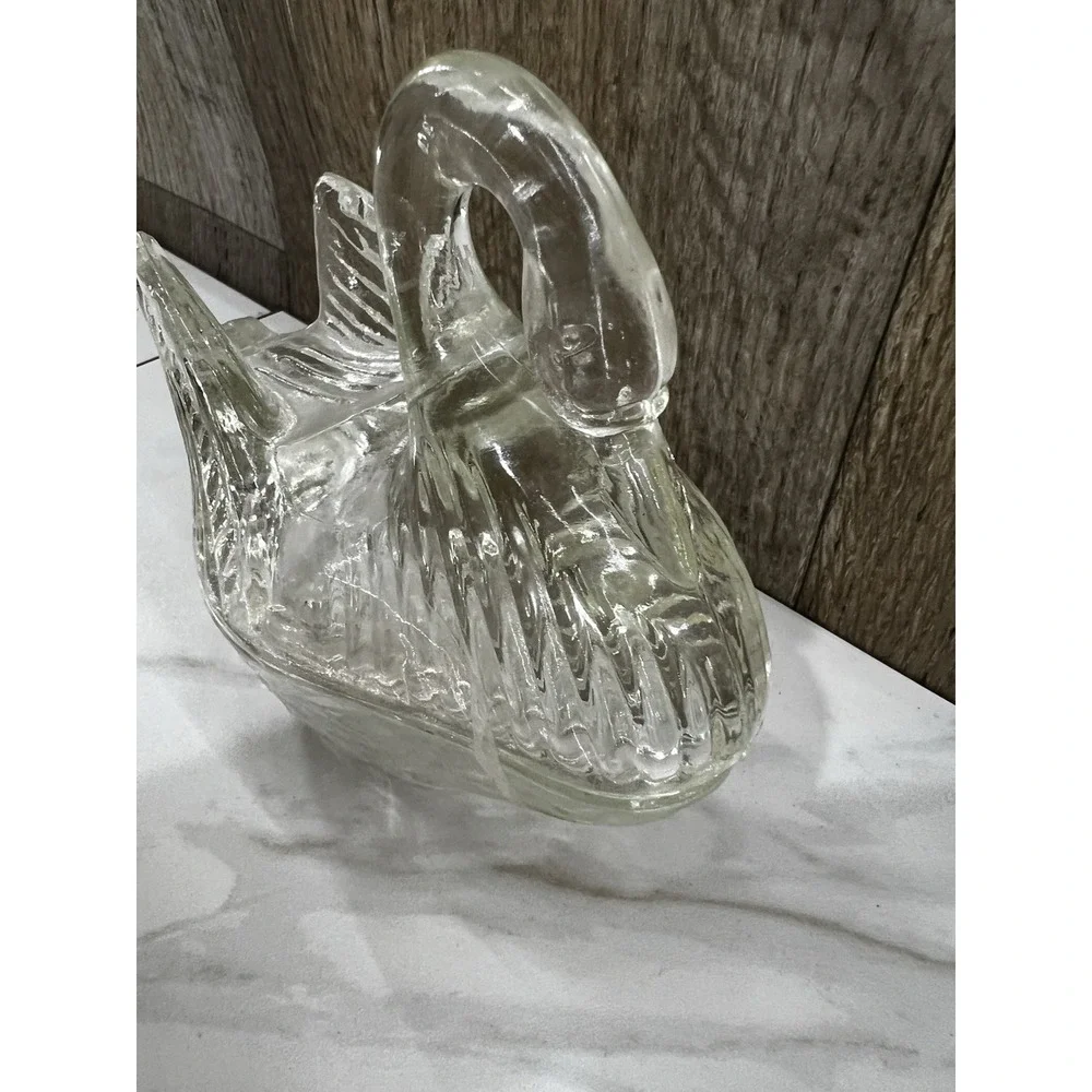 Vintage Swan On Basket Trinket Box Jewelry Box Candy Dish Pressed Cut Glass